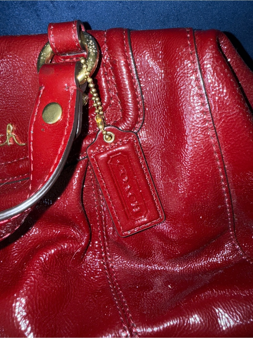 Coach Red Leather Shoulder Satchel with Gold Hardware - Picture 2 of 8